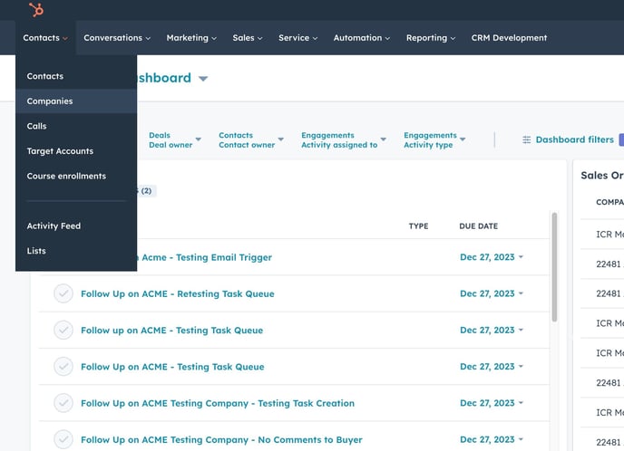 Navigating to Companies