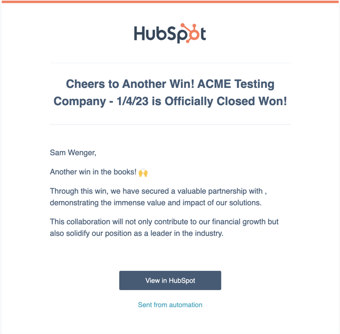 Closed Won Email Alert