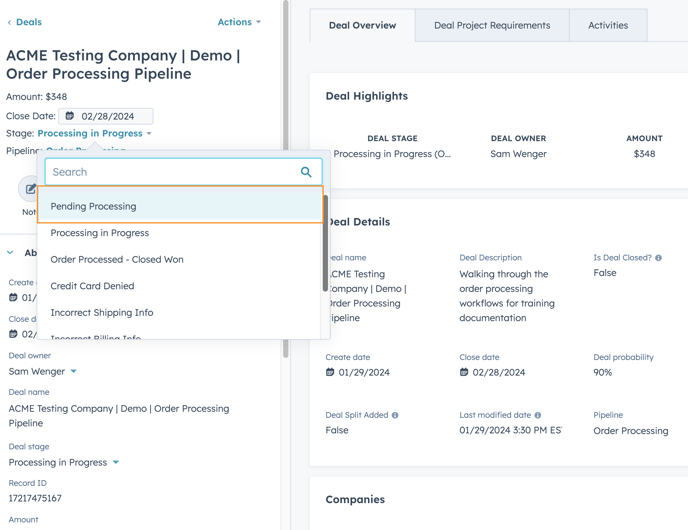Order Processing - Pending Processing