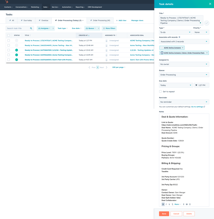 Order Processing Task Queue - Task Details