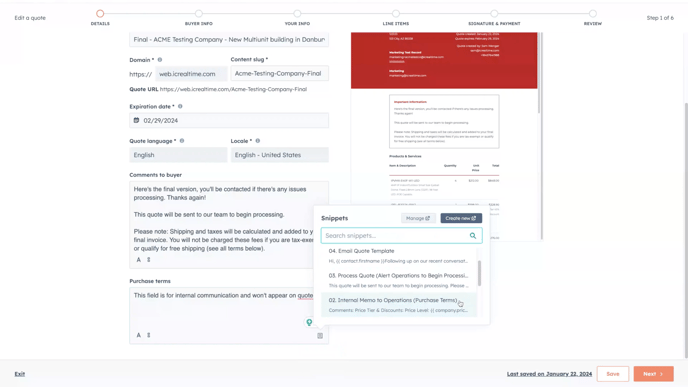 Submitting Quote - Purchase Terms Snippet