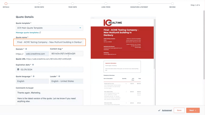 Submitting Quote - Updating Quote Name
